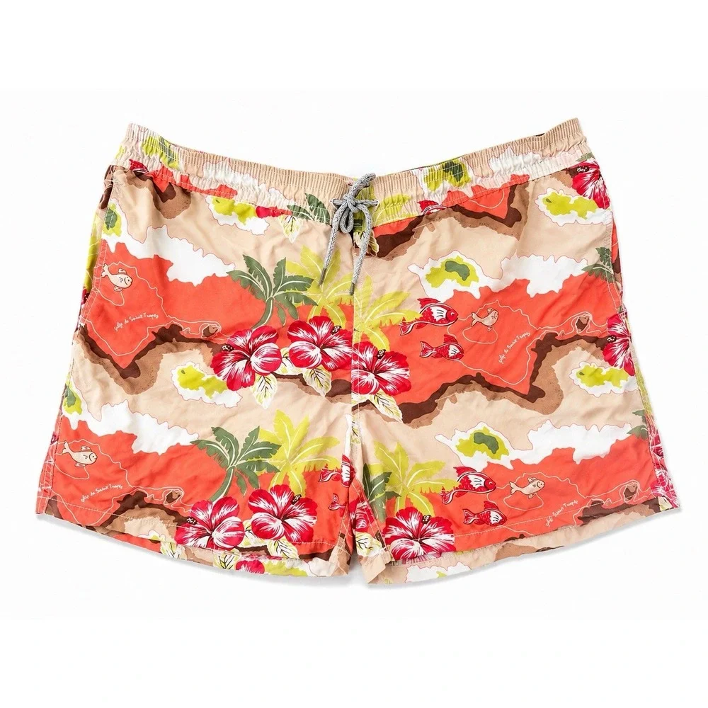Vilebrequin XXL Golfe de Saint-Tropez Swim Trunks Floral Map Print Drawstring
